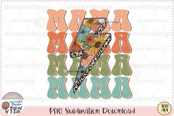 Floral Mama Retro Lightning Bolt Flowers Graphic for T-Shirts